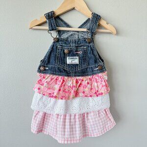 Oshkosh B'Gosh Dress 12m all denim top & pink frilly bottom baby girl dressall
